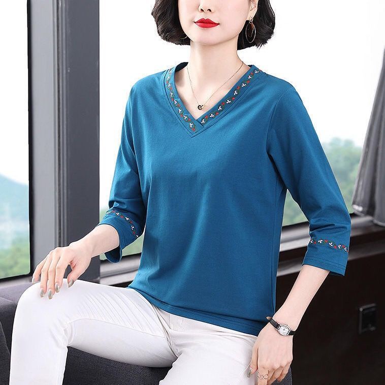 Áo Thun Cotton Tay Dài Dáng Rộng Thời Trang Cho Phụ Nữ Trung Niên