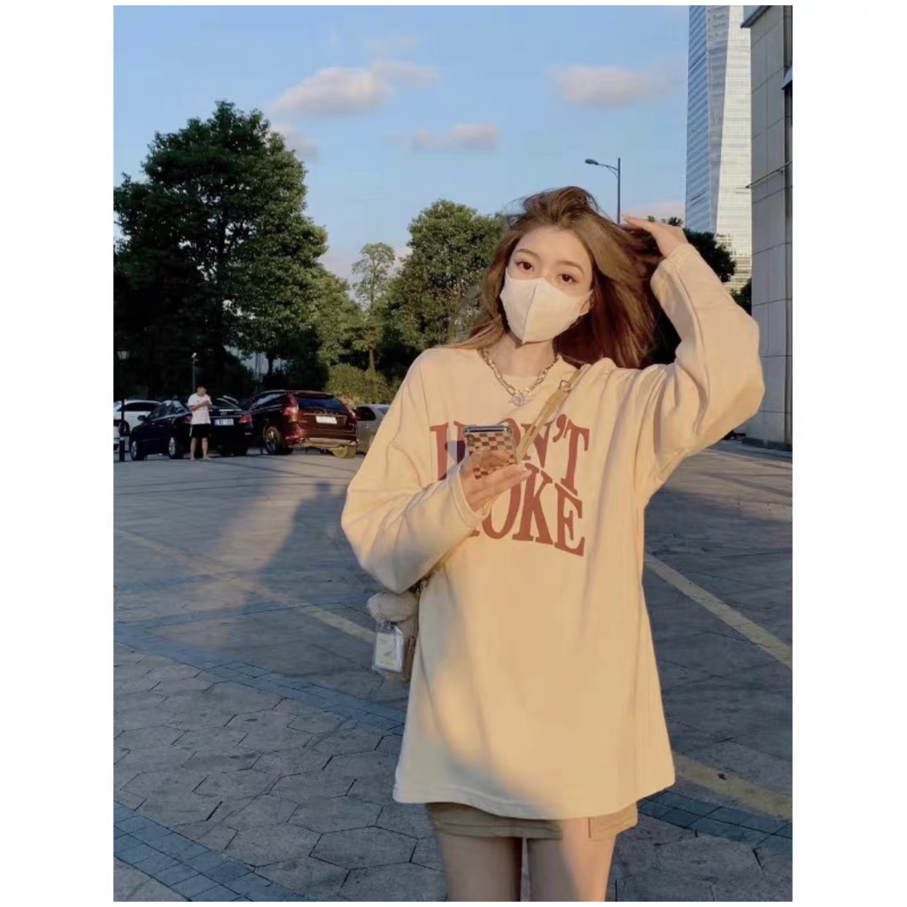 Áo nỉ sweater IDON'T SMOKE form rộng dài tay cổ tròn Ulzzang Unisex nam nữ Trắng in