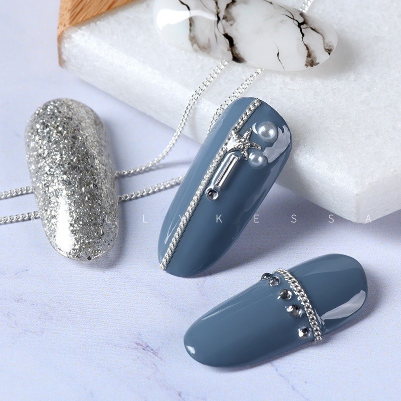 Dây xích - Dây bi trang trí móng - Có hai màu vàng bạc