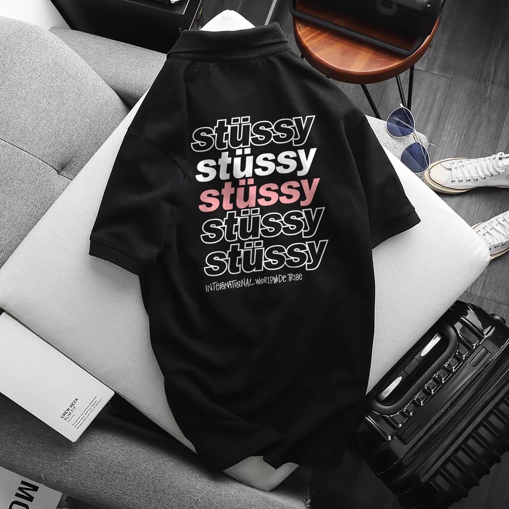 Áo POLO STUSSY, chất Thun Cá Sấu Poly Thái full size Nam Nữ, Áo có cổ trắng đen, cổ trụ Unisex, KKimShop