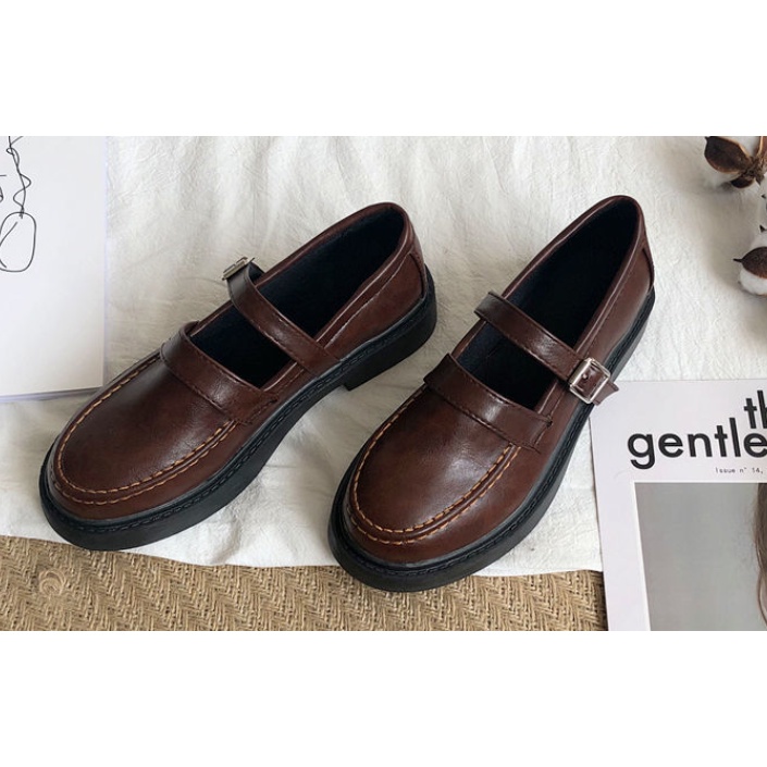 Giày da nữ size lớn 35-44 41 màu đen phong cách Lolita