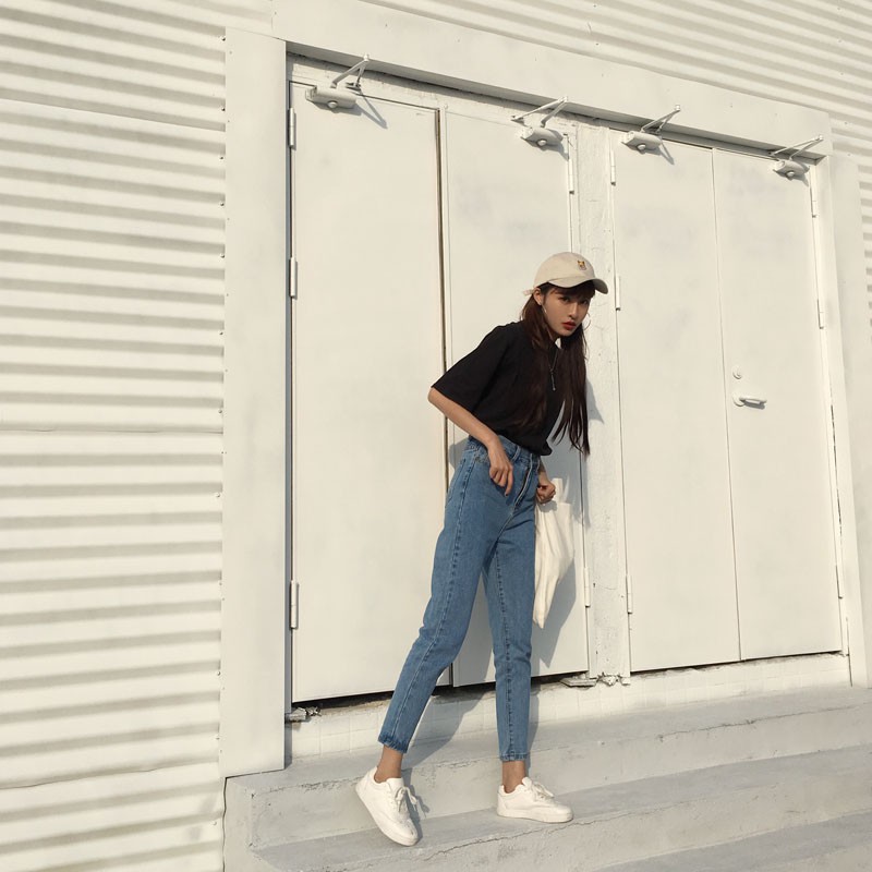 Hàng Sẵn_ Quần jeans lững baggy lưng cao phong cách Hàn quốc