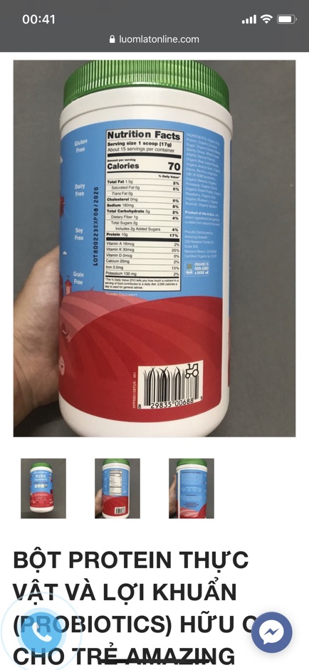 BỘT PROTEIN THỰC VẬT VÀ LỢI KHUẨN HỮU CƠ CHO TRẺ EM - AMAZING GRASS