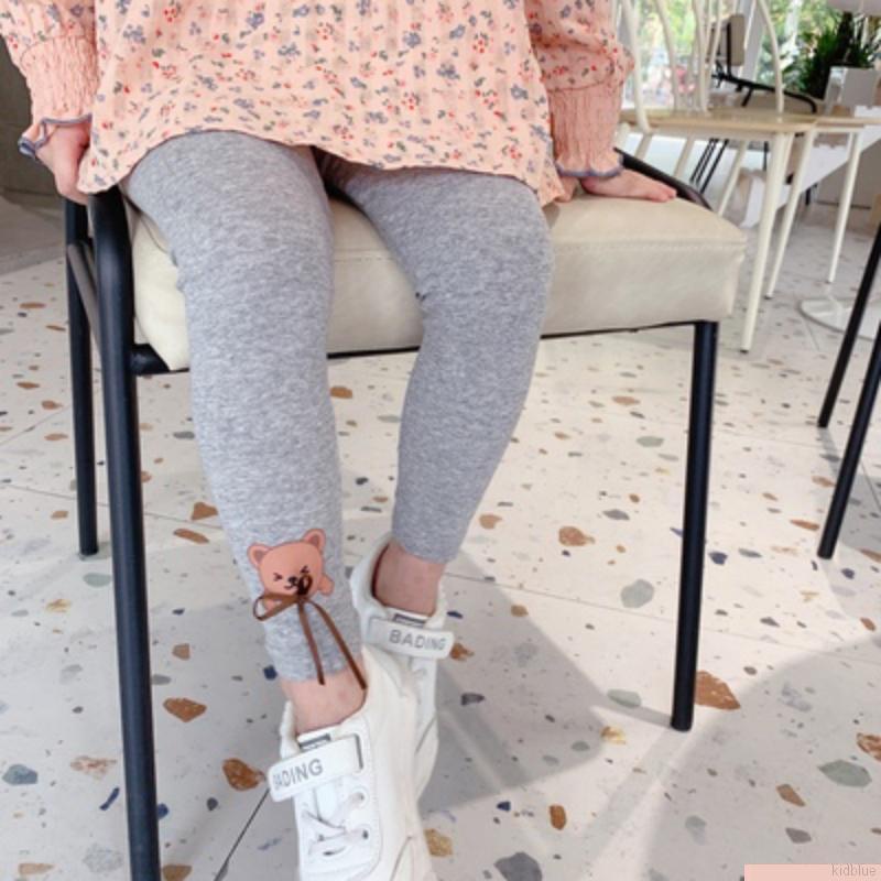 Quần legging dày giữ ấm mềm mại co giãn in hình gấu dễ thương cho bé gái