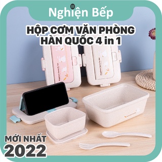 Hộp cơm văn phòng Hàn Quốc giữ nhiệt 4 in 1 vỏ nhựa lúa mạch lúa mì SIÊU BỀN CHÍNH HÃNG nghienbep.vn cặp lồng cơm cà mèn