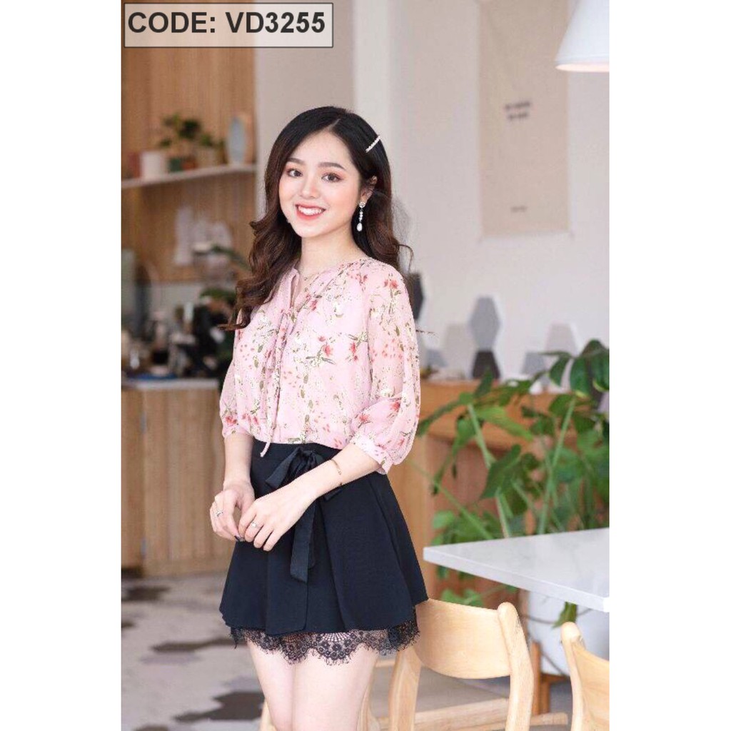 Chân Váy Ngắn 💖FREESHIP💖 Giảm 20k khi nhập [ CHAN VAY ] Set Áo Voan Hoa Tay Lỡ Chân Váy Đen Viền Ren VD3255195 | BigBuy360 - bigbuy360.vn