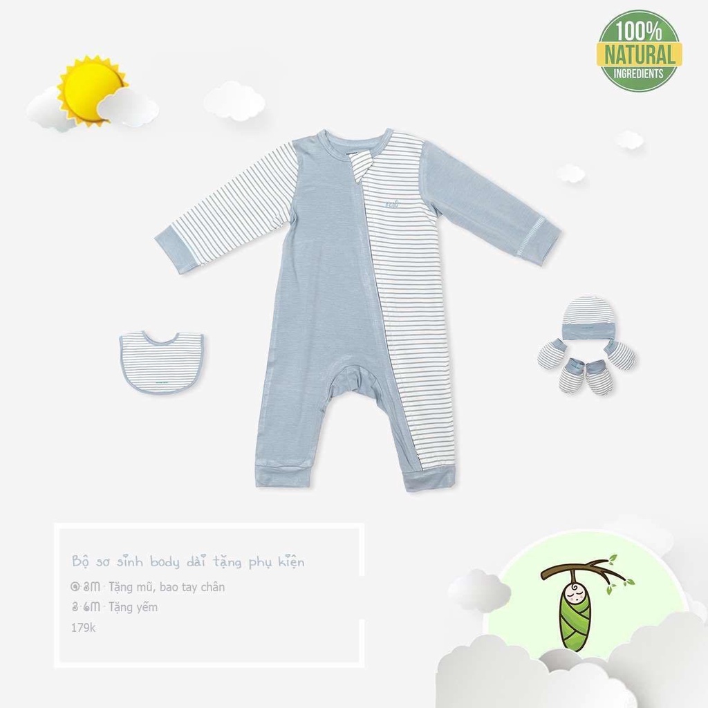 [CHÍNH HÃNG] Body sơ sinh dài tay cài chéo phối kẻ Nature Wear