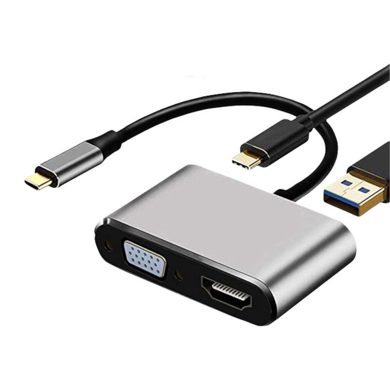 Cáp Chuyển Đổi Usb Type C To Hdmi + Vga + Usb 3.0 + Usb C 4In1 Dùng Cho Macbook, Samsung Dex