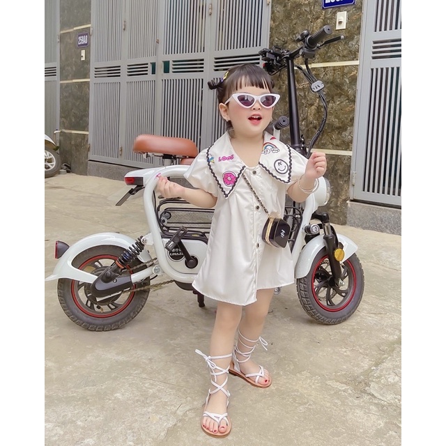 ( Ảnh Thật ) Váy Sơ Mi Tay Bồng Hotrend Bé Gái - Hàng Có Sẵn