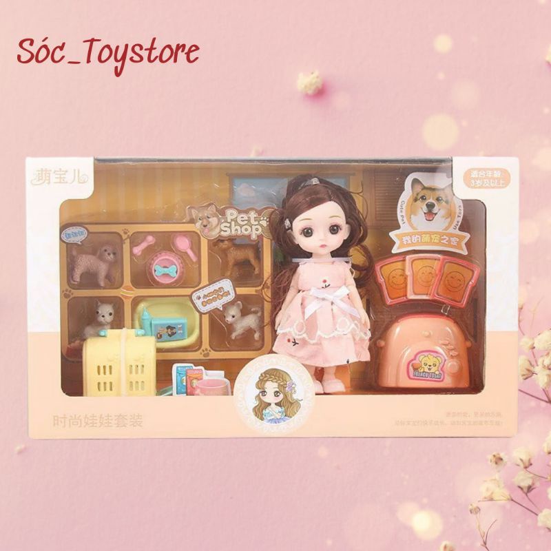 Bộ Đồ Chơi Búp Bê [ FreeShip ] Kèm Phụ Kiện Xe Đẩy - Xe Đạp Thú Cưng Xinh Xắn Cho Bé Gái Sóc_toystore