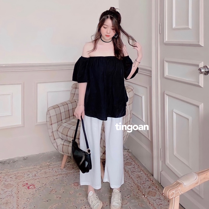 Áo trễ vai đen chống nhăn tingoan LOVE SICK OFF/BL
