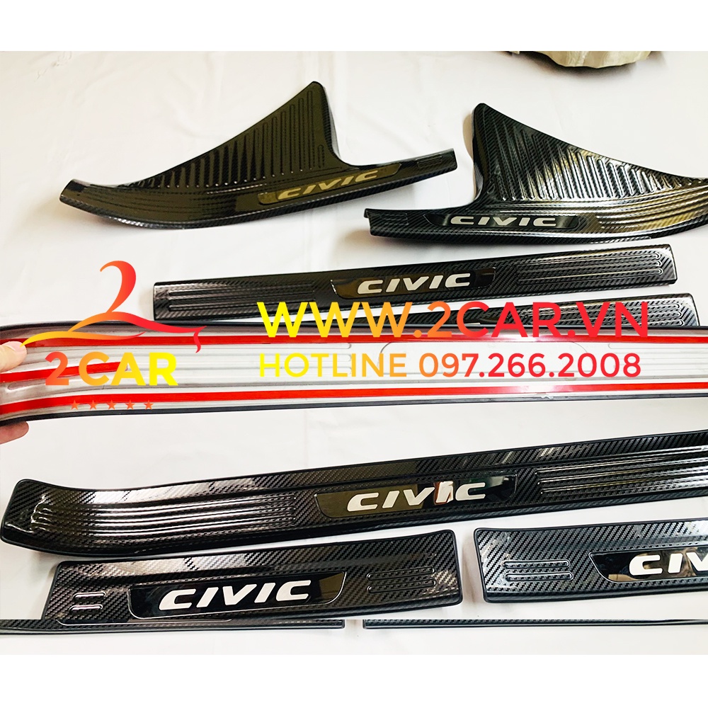 Ốp Bậc Cửa, Nẹp bước chân trong ngoài CARBON Xe Honda CIVIC 2016-2021 vân cacbon cao cấp