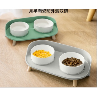 Khay ăn đôi sứ đế cao chống gù lưng cho mèo