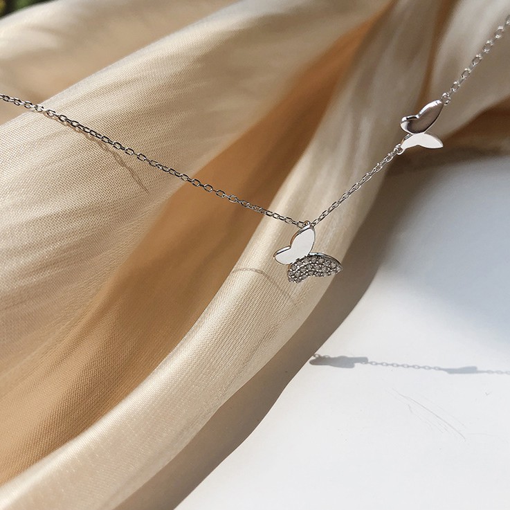 Dây chuyền sợi mảnh hình đôi bướm hợp kim bạc phong cách hàn quốc trẻ trung nữ tính - Mely B65