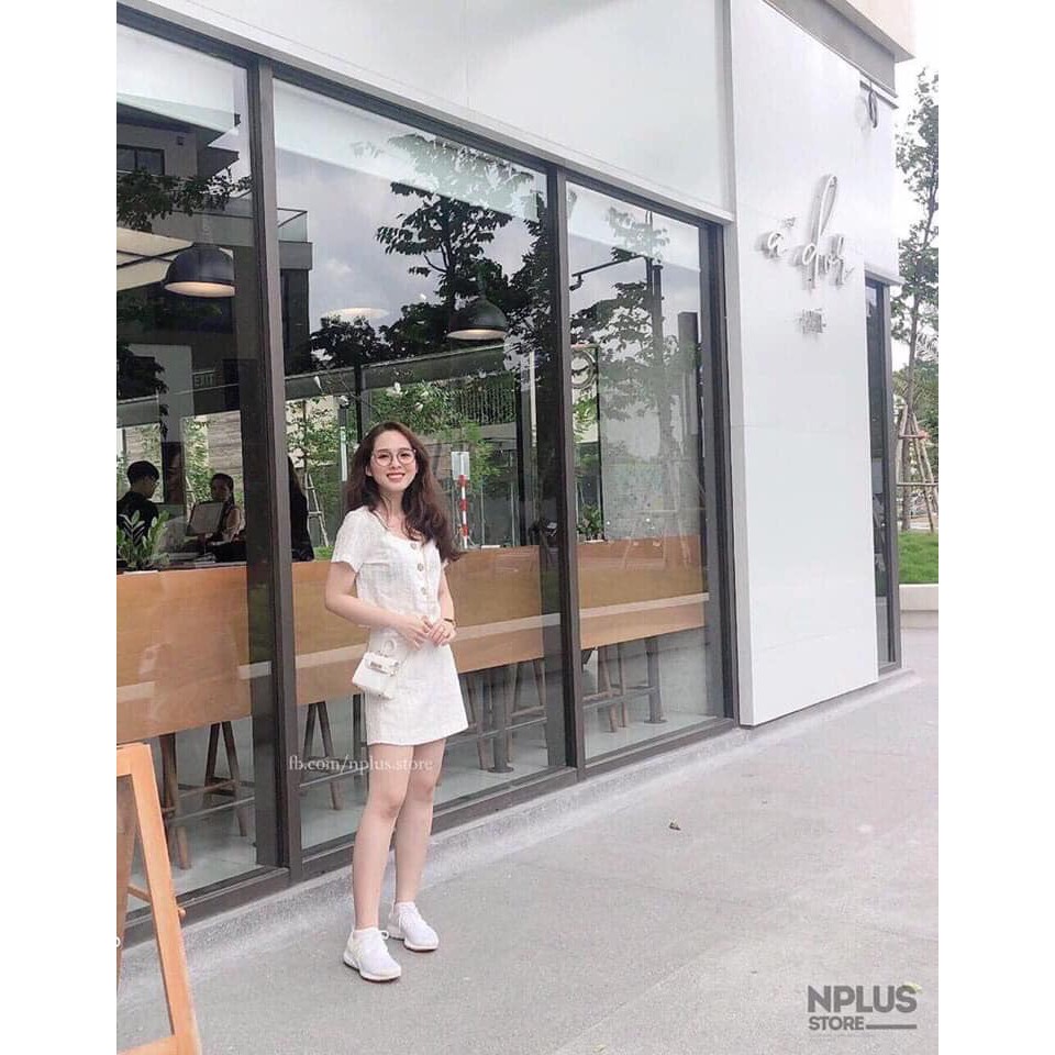 SET Trắng Cổ Vuông Nút+Chân Váy | BigBuy360 - bigbuy360.vn