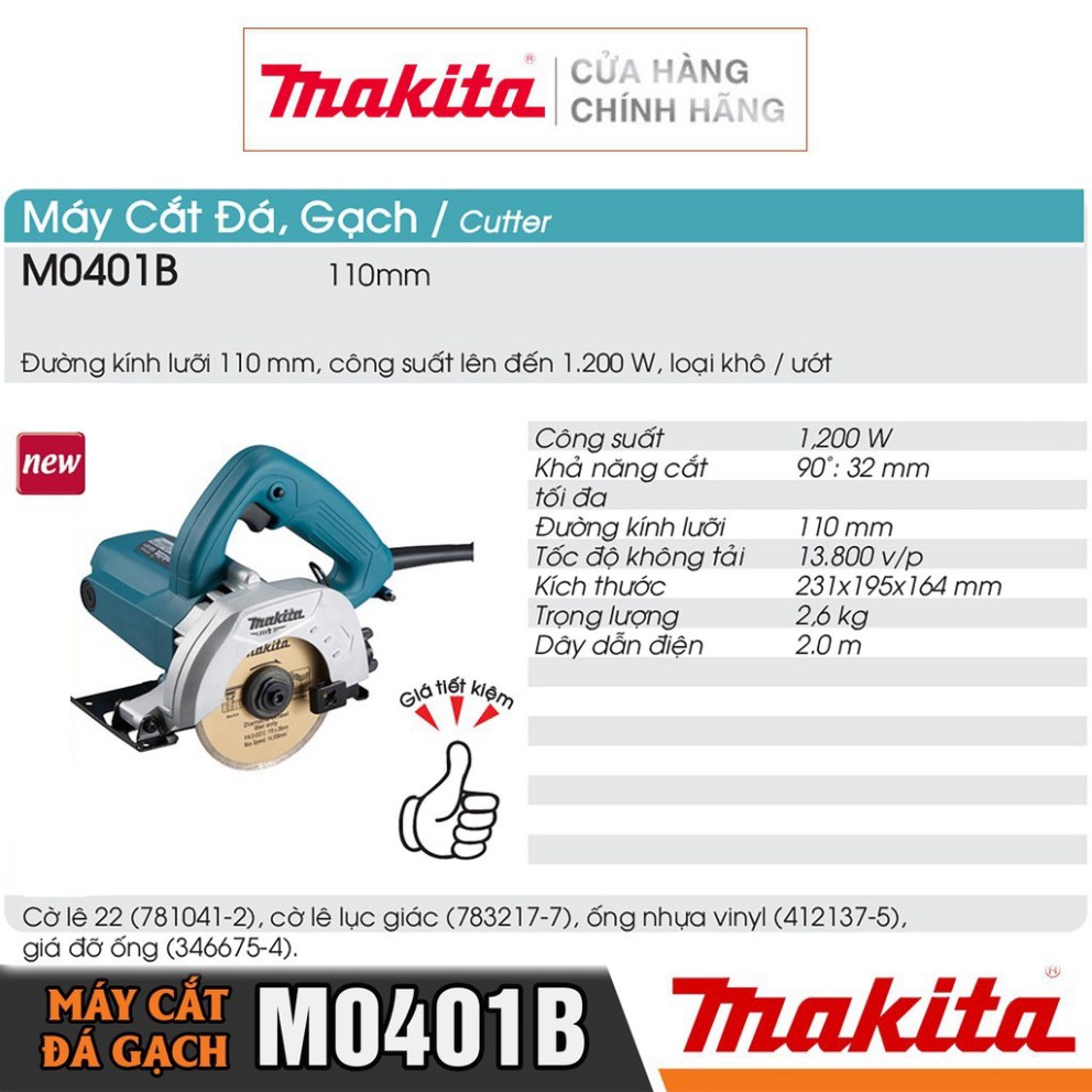 [CHÍNH HÃNG] Máy Cắt Đá Gạch Makita M0401B (1200W-110MM)