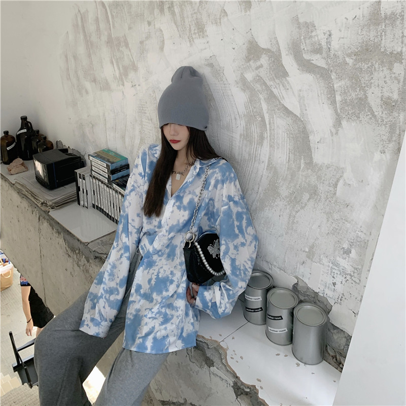 SUXI Áo Sơ Mi Nữ Tay Dài Màu Nhuộm Phong Cách Retro Thời Trang