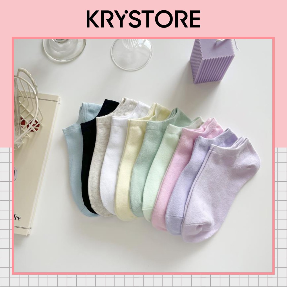 Tất nữ ngắn cổ trơn màu basic cotton mịn Krystore NC23