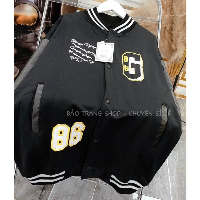 Áo Khóac Form Rộng Nhung Tăm Phối tay da Jacket Chữ G - Màu Đen