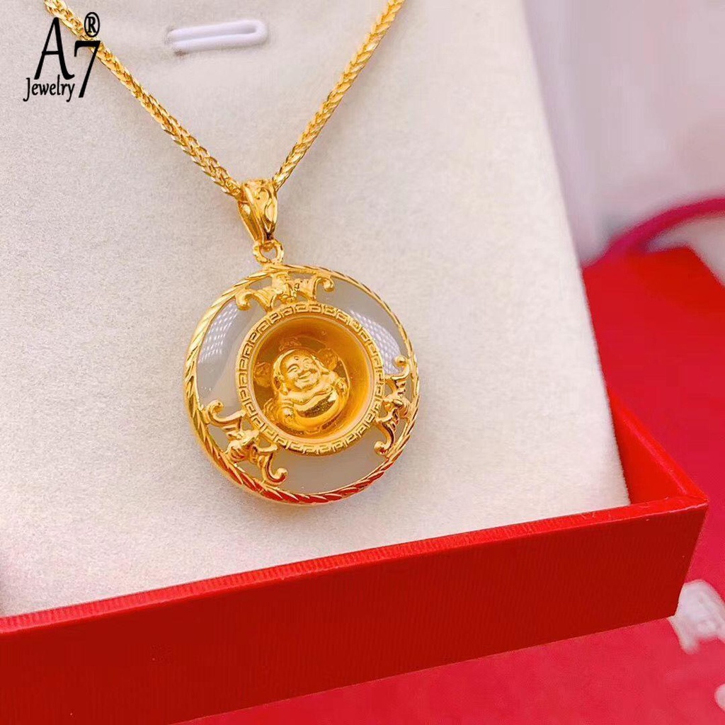 Dây Chuyền Mặt Ngọc Bích Trắng 18K Khắc Hình Phật Tổ Phong Cách Retro Dành Cho Cả Nam Và Nữ