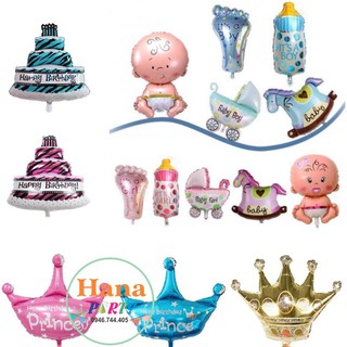 Bong Bóng Nhôm Hình Vương Miện , Bánh Sinh Nhật , Bàn Chân , Em Bé , Xe Nôi , Bình Sửa , Nơ Trang Trí Sinh Nhật Cho Bé