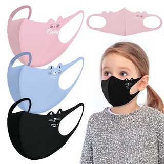 Khẩu trang vải lụa lạnh in hình mèo hoạt hình dễ thương bảo vệ sức khỏe cho bé