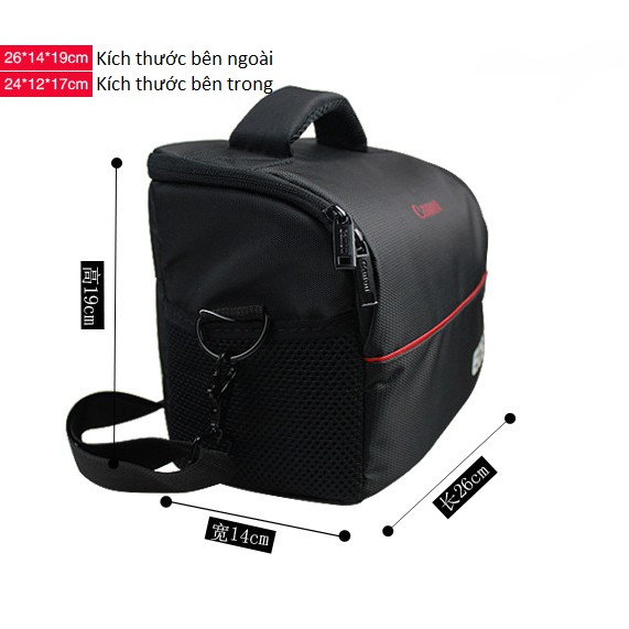 Túi chống sốc máy ảnh DSLR ngang đeo hông Canon Nikon trơn loại 1 có ngăn phụ vách dầy