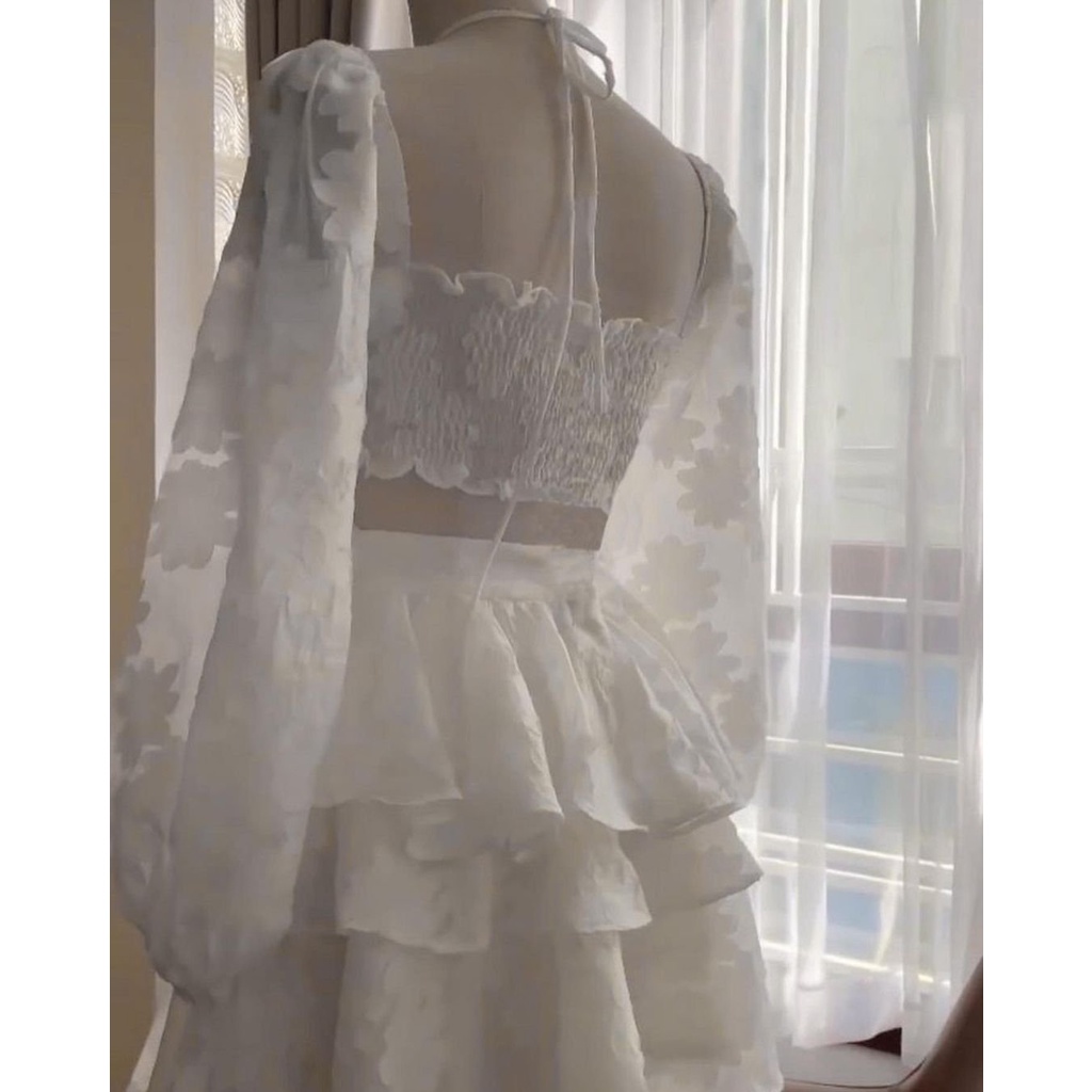 Đầm dạo phố, đầm đi chơi tay dài xếp tầng cột dây xinh xắn - Chery Dress
