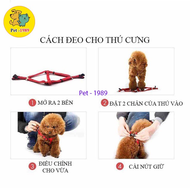 Dây Dắt Chó Mèo Thú Cưng Đi Dạo Kèm Tếm Đủ Màu Sắc