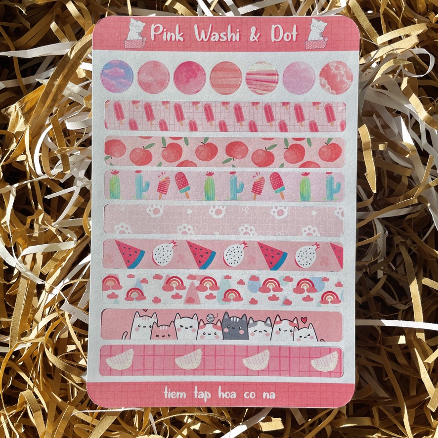 Sticker Pink Washi & Dot - Hình dán trang trí, planner, bullet journal,trang trí sổ, hình dán dễ thương - tiemtaphoacona