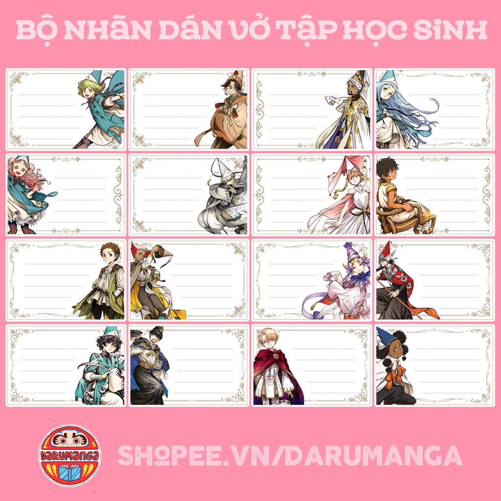BỘ 16 NHÃN VỞ TẬP HỌC SINH IN HÌNH XƯỞNG PHÉP THUẬT - WITCH HAT ATELIER