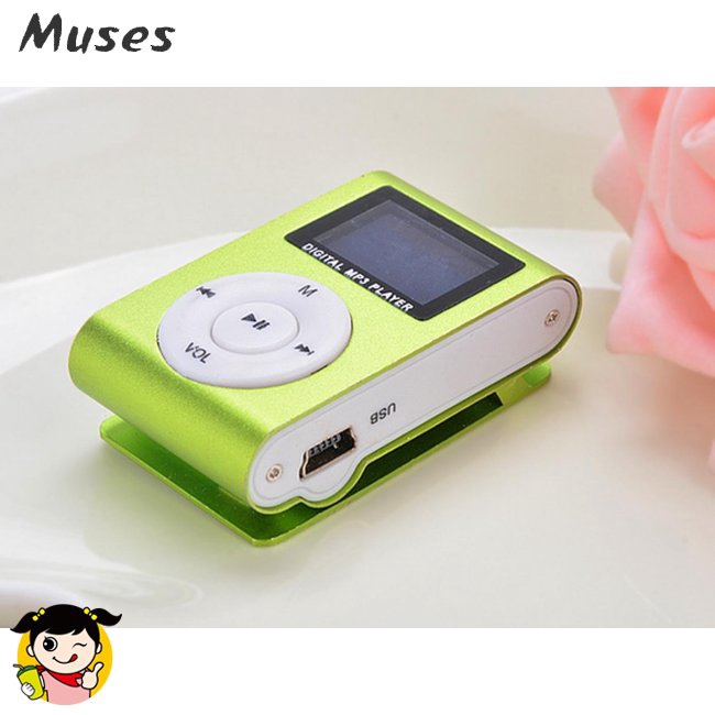 Muse07 Green Mini MP3 Player Clip USB FM Radio LCD Screen Support for 32GB Micro SD