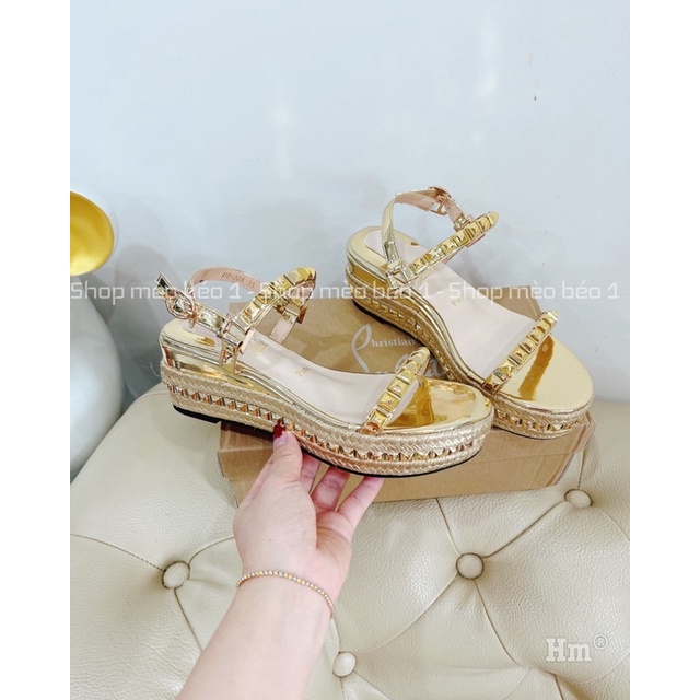 Sandal lbt quai ngang viền đinh đế cao fullbox