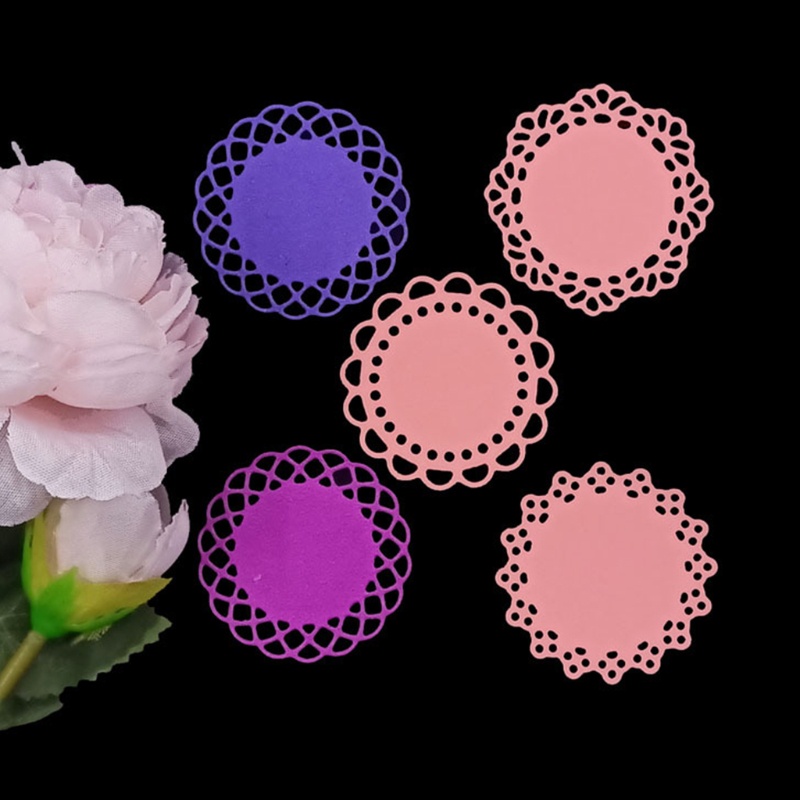 Khuôn cắt giấy kim loại khung tròn họa tiết ren xinh xắn