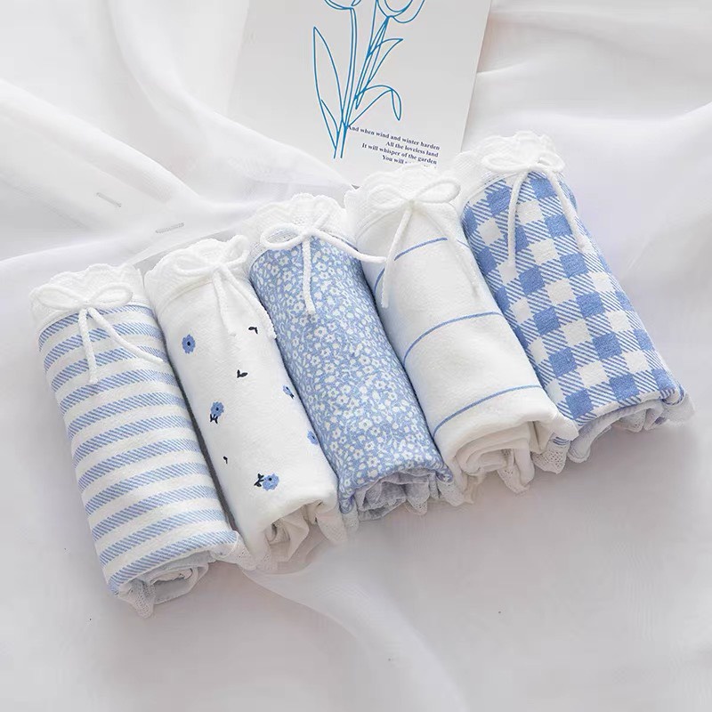 Quần lót nữ cotton tông xanh kháng khuẩn nhiều họa tiết caro kẻ xinh xắn QL335