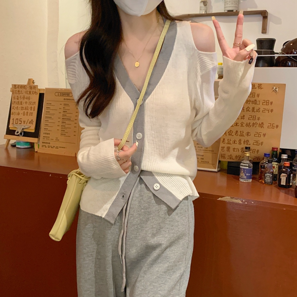 ZHELIHANGFEI Áo Cardigan Dệt Kim Tay Dài Cổ Chữ V Lưng Cao Gợi Cảm