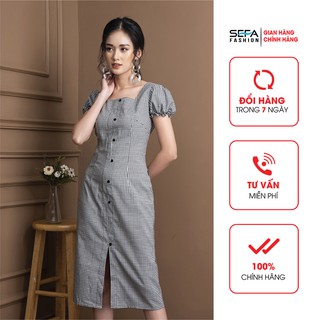 Váy kẻ tay chun cổ vuông sefa mkmvt2002