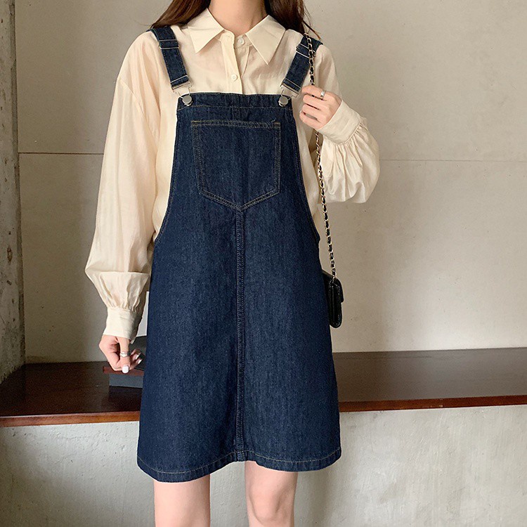 Váy yếm denim dáng rộng kiểu mới dễ phối đồ 36926