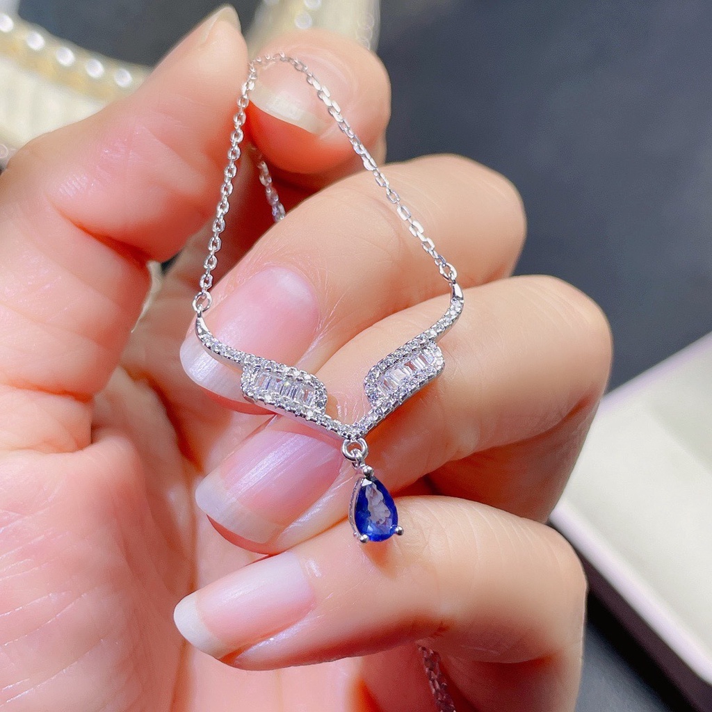 Dây Chuyền Mặt Cánh Thiên Thần Đính Đá Sapphire Nhân Tạo Thời Trang Sang Trọng Dành Cho Nữ