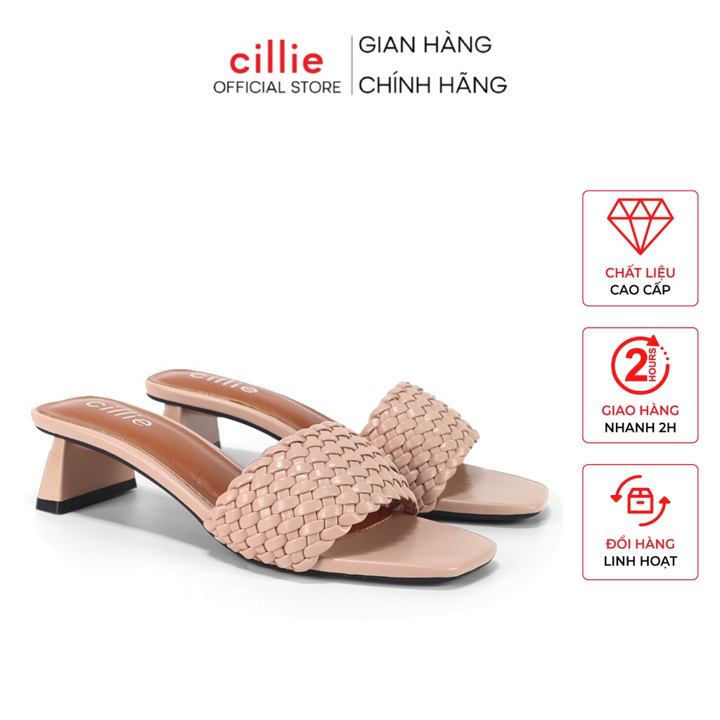 Guốc nữ quai ngang cao cấp đan bím hot trend gót độc lạ mang đi làm đi chơi đi dạo cao 5cm Cillie 1177