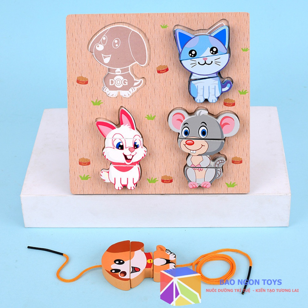 BỘ ĐỒ CHƠI GỖ 2 TRONG 1 GHÉP HÌNH CẮT GỌT VÀ LUỒN HẠT GIÚP BÉ HỌC ĐỒ VẬT PHÁT TRIỂN VẬN ĐỘNG TINH - BAO NGON TOYS - DG96