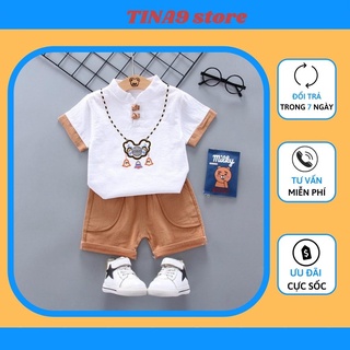 Quần áo bé trai TINA9 STORE, bộ đồ trẻ em chất đũi hình vòng cổ cho bé từ 6-28kg