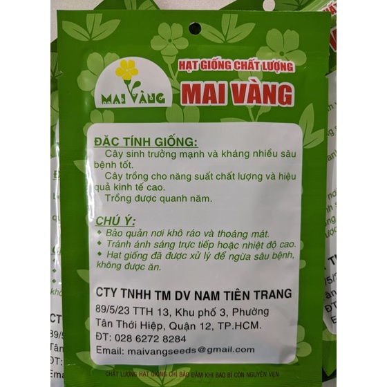 Hạt giống cải bẹ xanh mỡ 20g và cải bẹ xanh baby