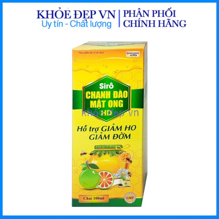 Siro Chanh Đào Mật Ong HD hỗ trợ bổ phế, nhuận phế, giảm ho, giảm đờm - Chai 100ml