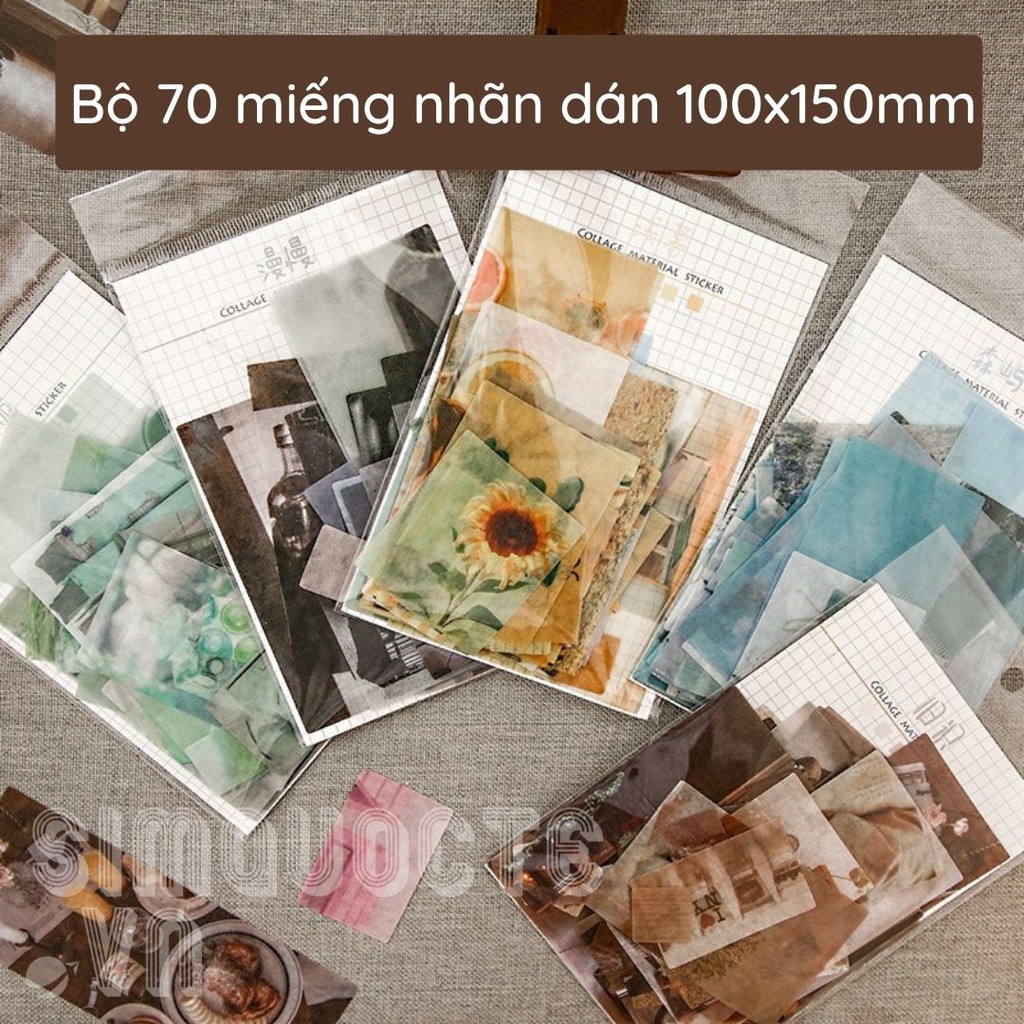 Bộ 70 miếng dán sticker in hình ảnh nghệ thuật trang trí sổ tay tạp chí ST09