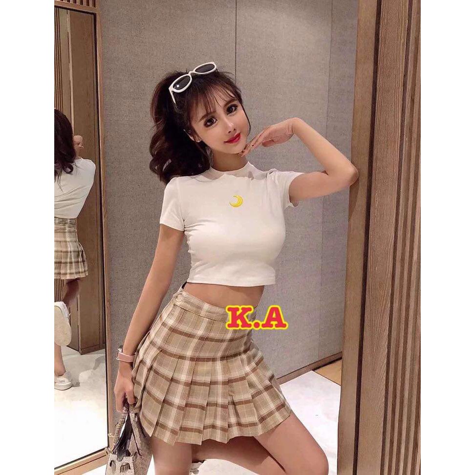 Áo croptop bozip thêu mặt trăng KAN0220
