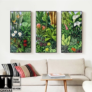 (Giá Xưởng) Tranh canvas treo tường phòng khách, tranh hiện đại nghệ thuật Lá cây xanh L05-07 (không kèm khung)