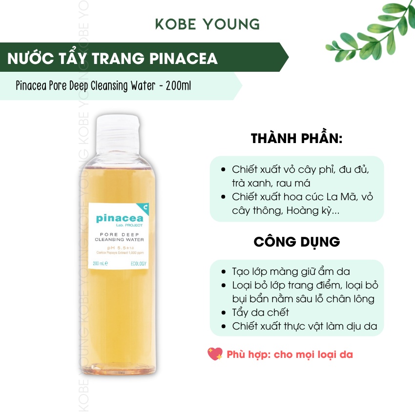 Nước tẩy trang sạch sâu Pinacea Pore Deep Cleansing Water - 200ml