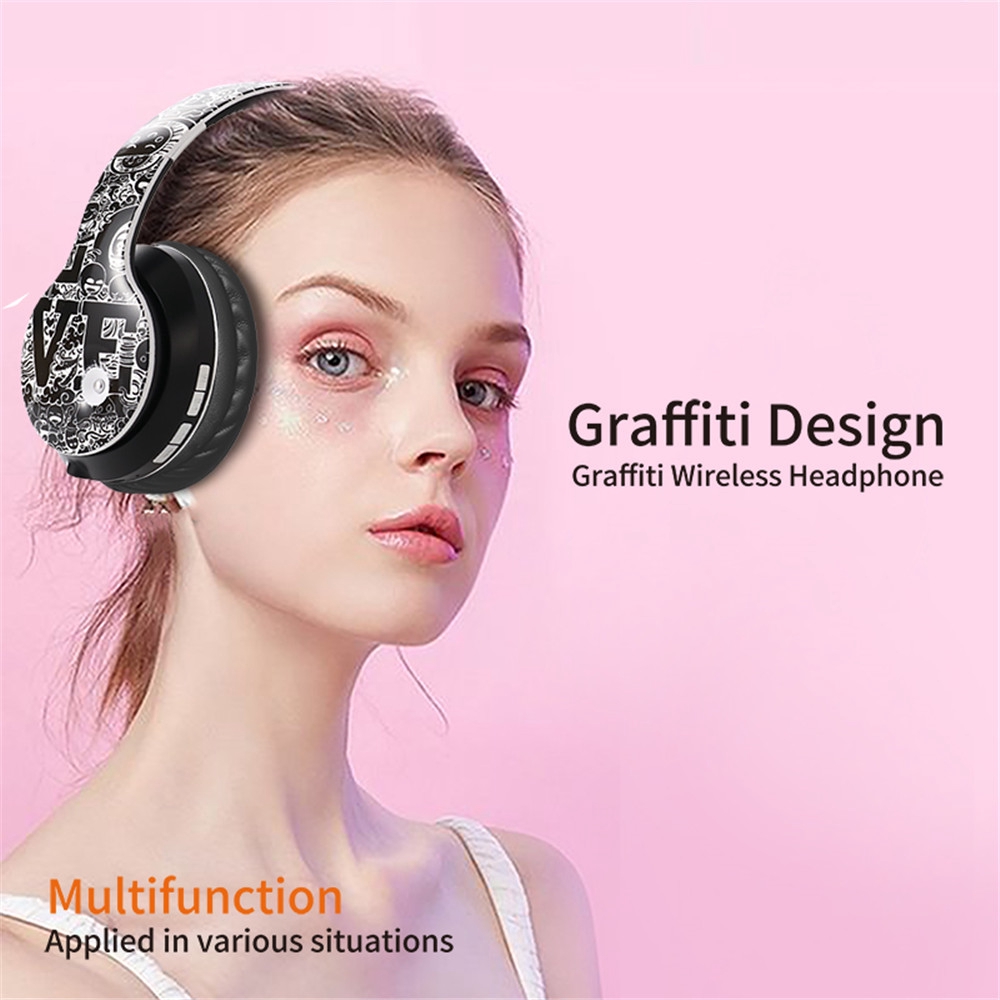 tai nghe chụp tai PULIERDE B1 Bluetooth 5.0 Chụp Tai Có Mic Âm Thanh Hifi Thiết Kế Graffiti Cho Máy Tính PC Điện Thoại