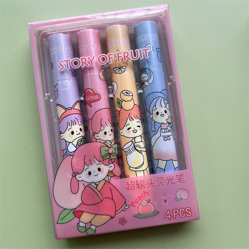 Set 4 Bút Bắt Sáng Đầu Mềm ins Etc. Bút Đánh Dấu Nhiều Màu Sắc Sáng Tạo Chất Lượng Cao